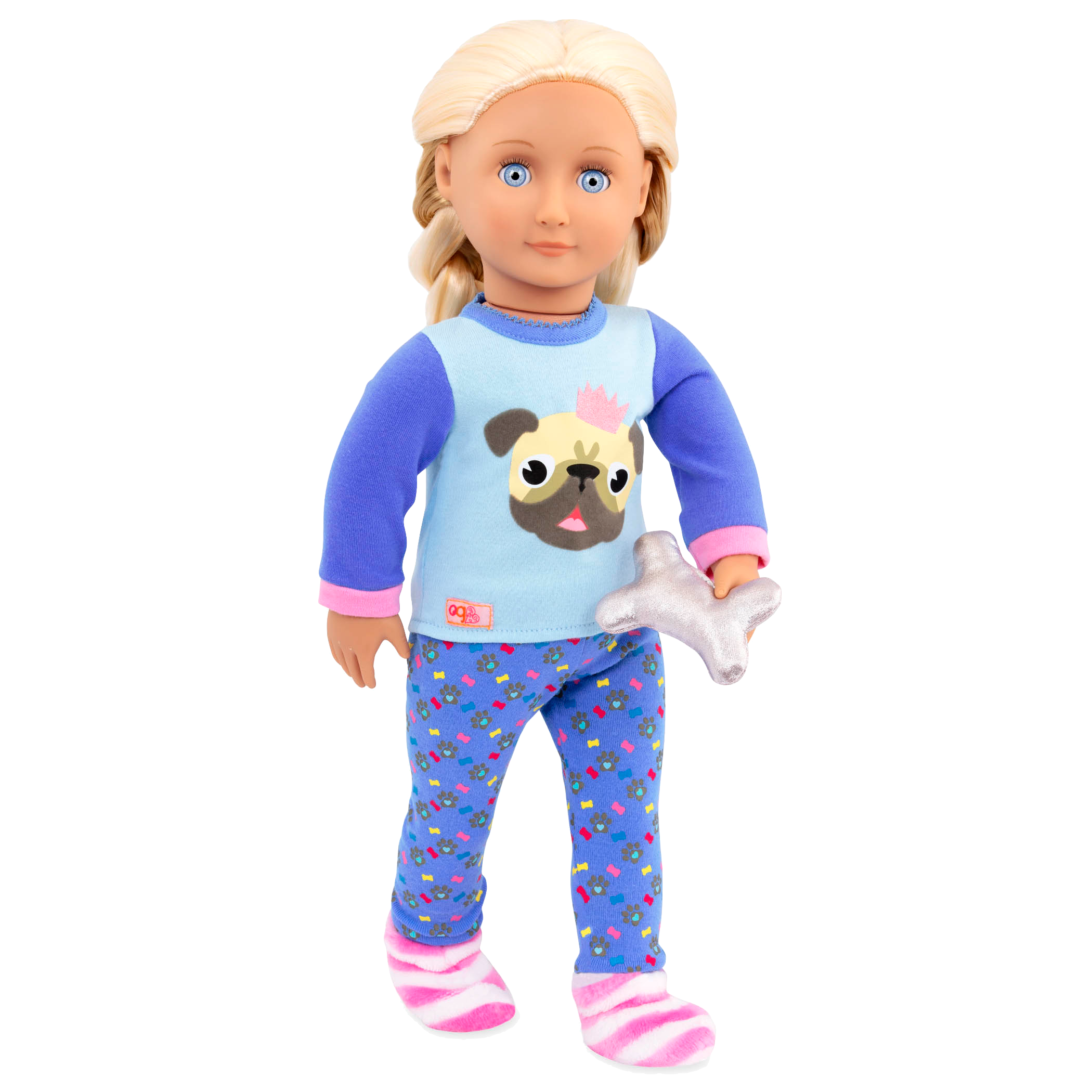 Pug-themed pajamas for 18-inch doll