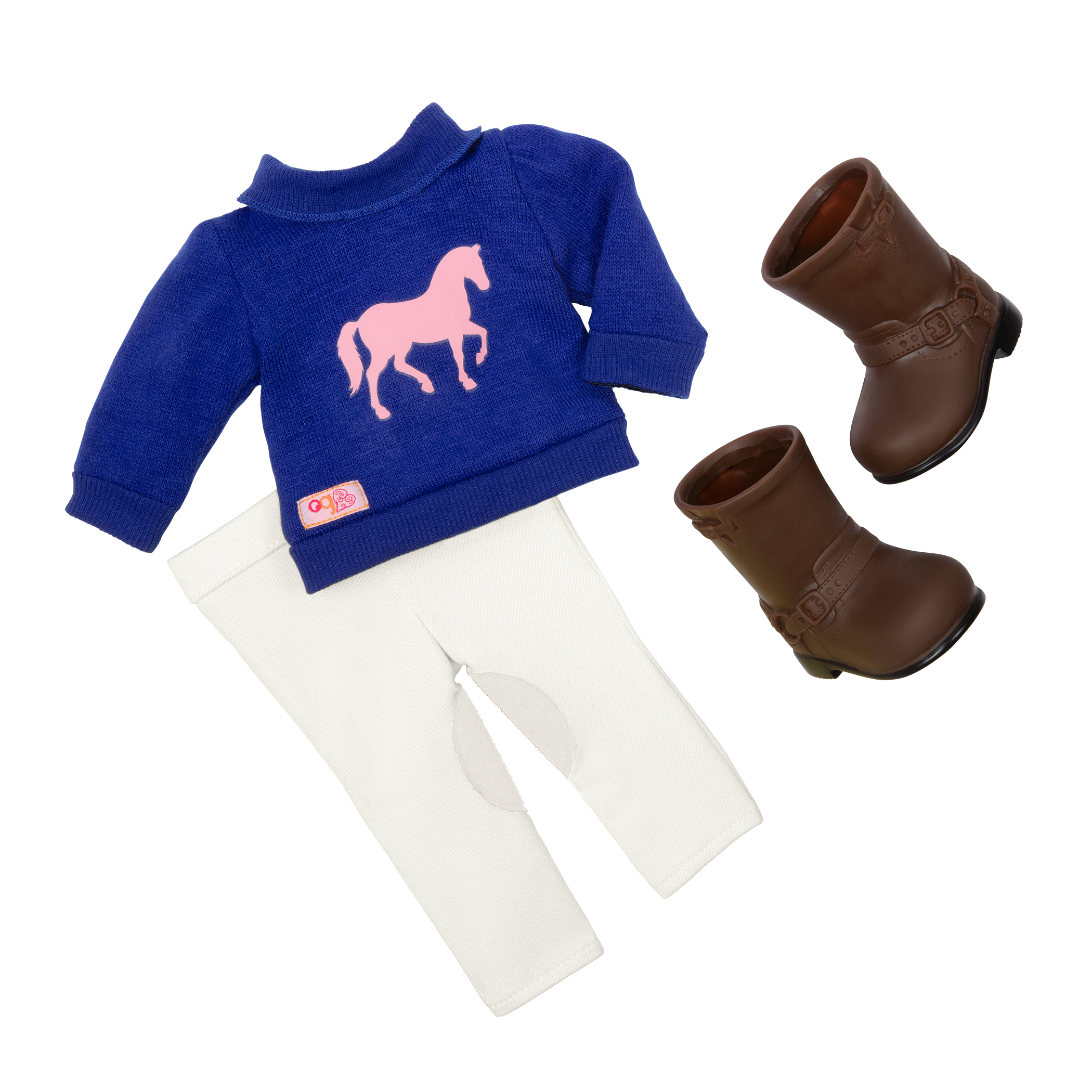 18-inch equestrian doll with blonde hair and green eyes