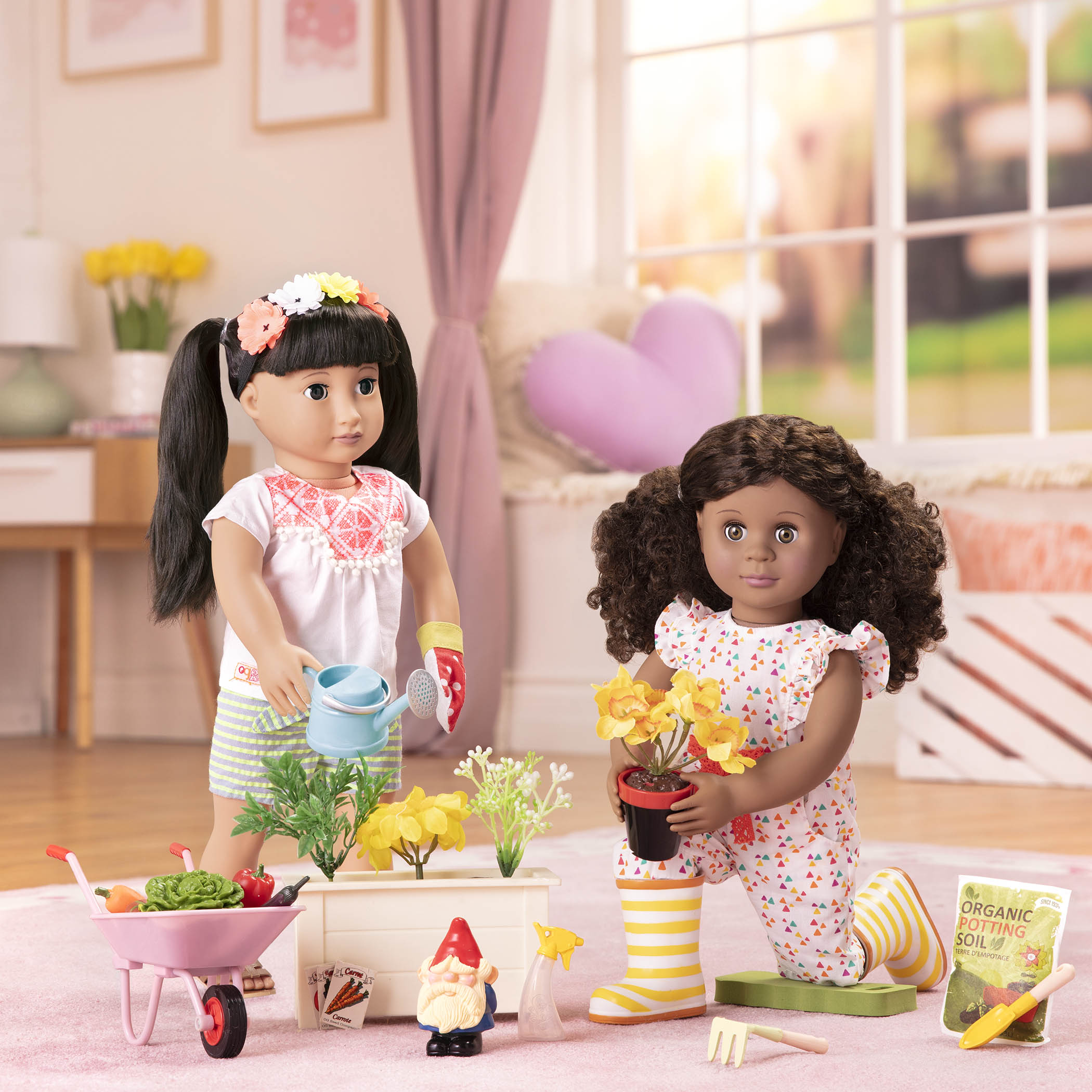 18-inch doll with gardening playset