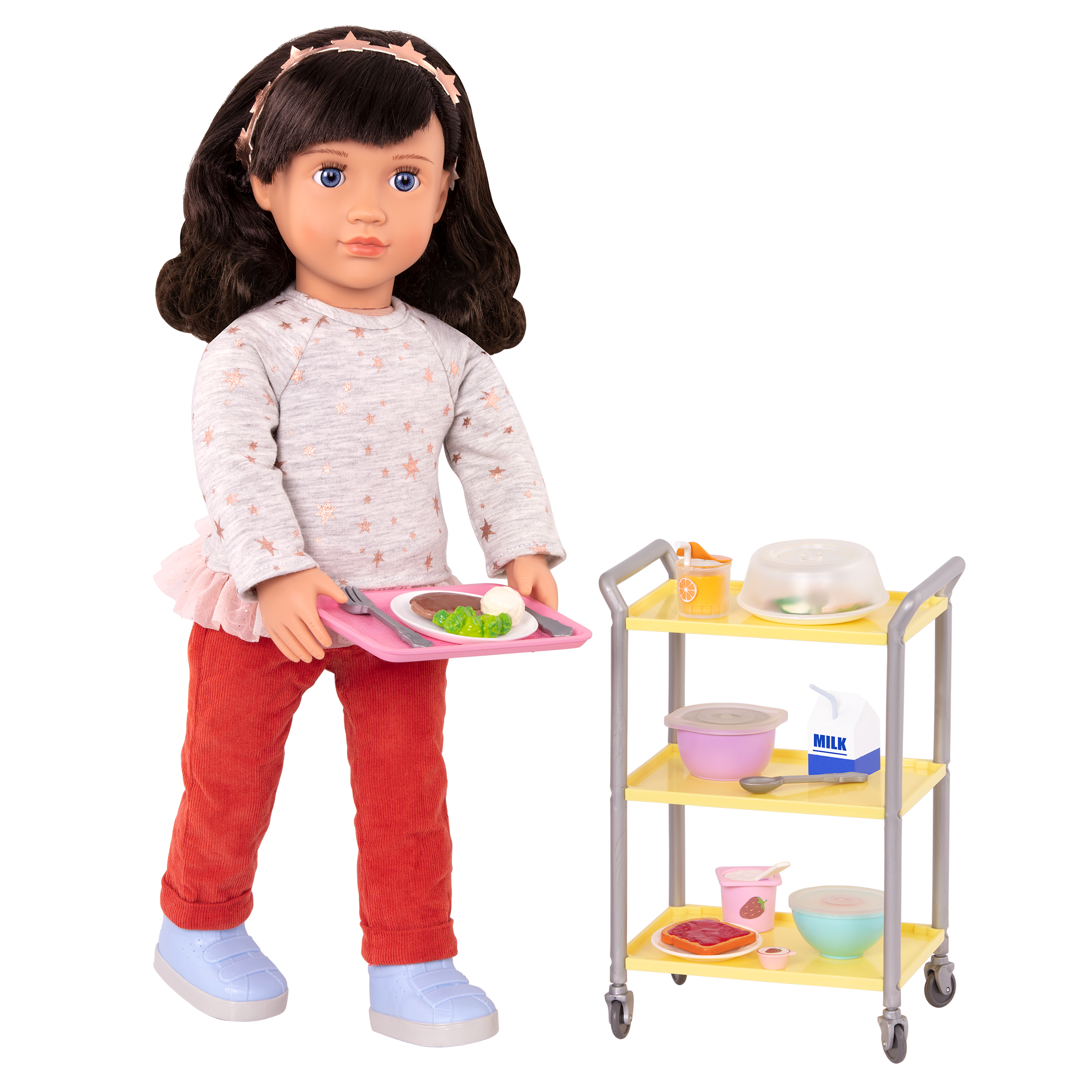 Hospital meal set on cart with 18-inch doll