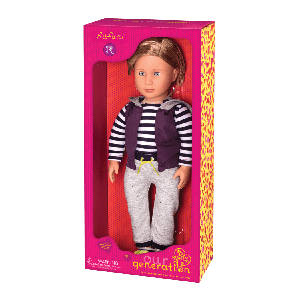 46 cm boy doll with blonde hair and green eyes