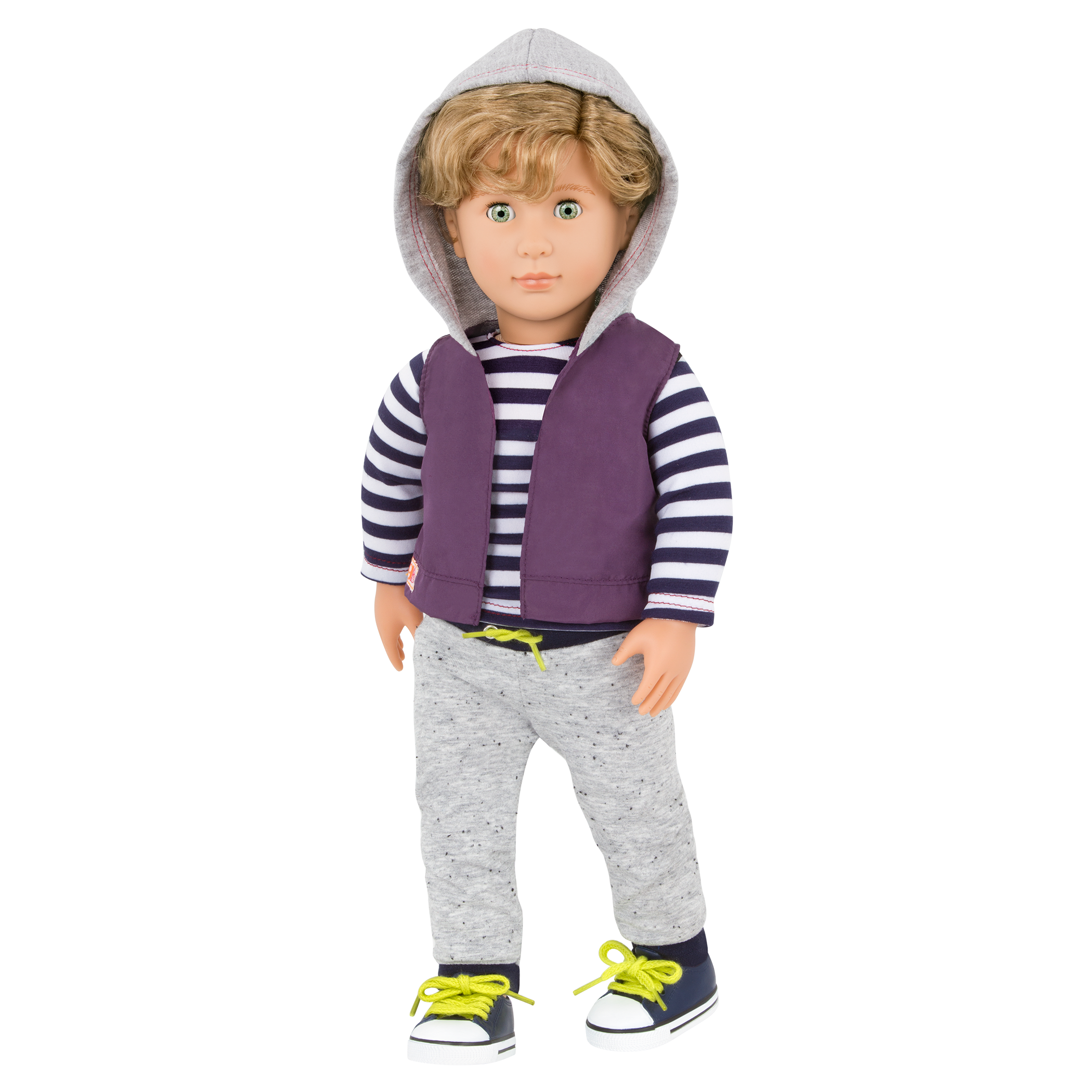 46 cm boy doll with blonde hair and green eyes