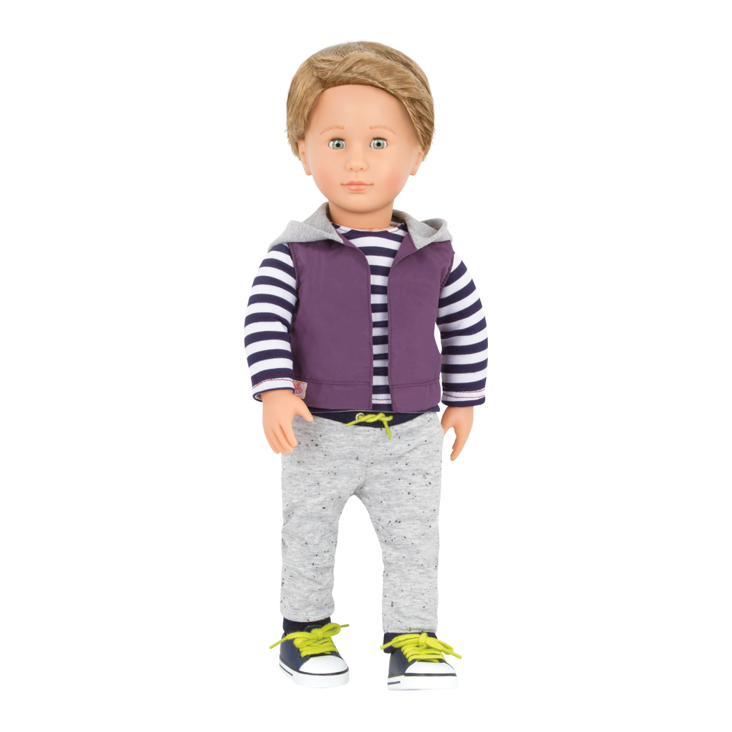 46 cm boy doll with blonde hair and green eyes