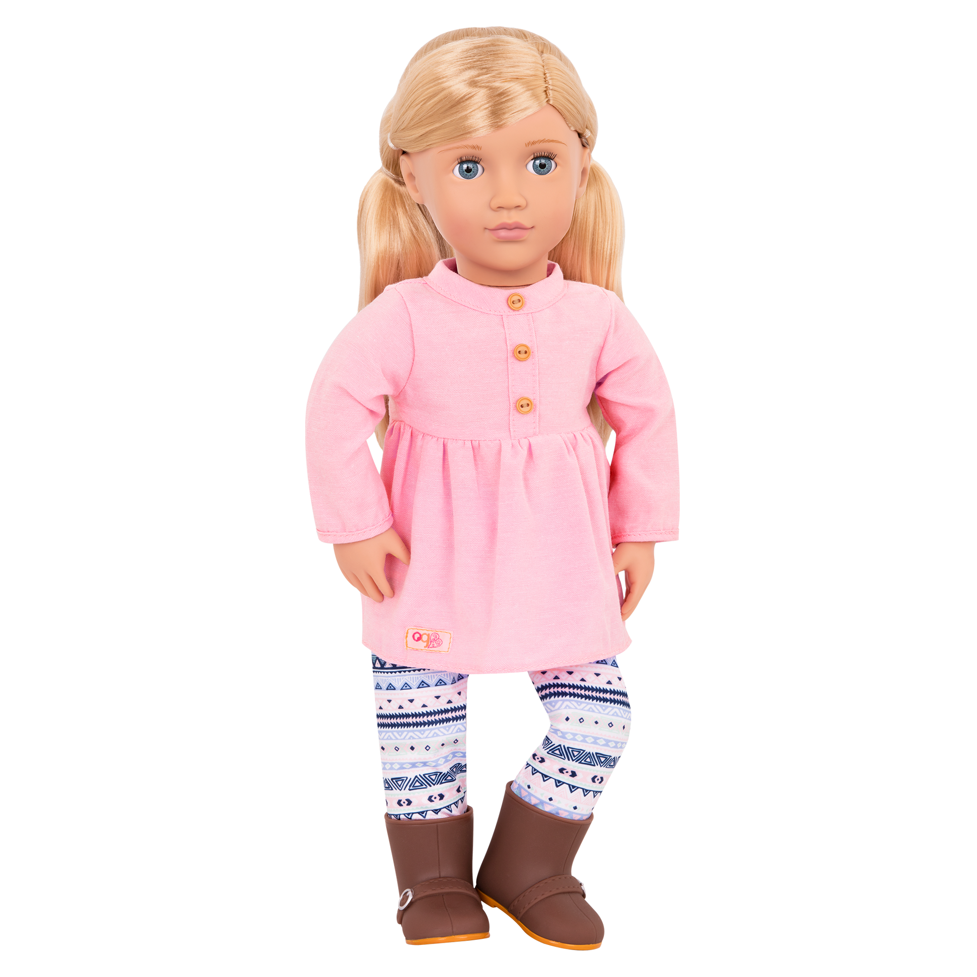 18-inch doll with blonde hair, blue eyes, winter outfits and storybook