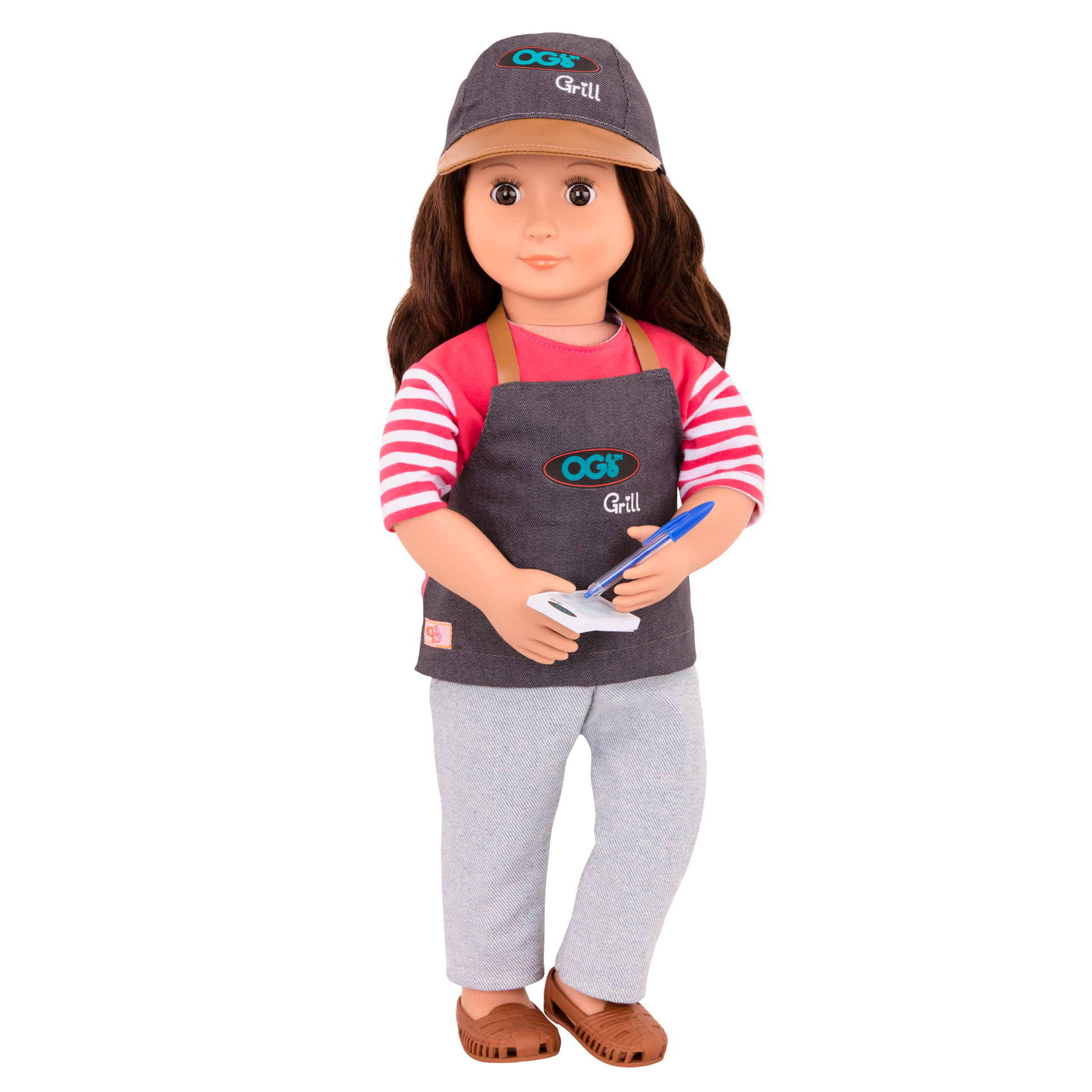 18-inch doll with brown hair, brown eyes, food truck accessories and storybook