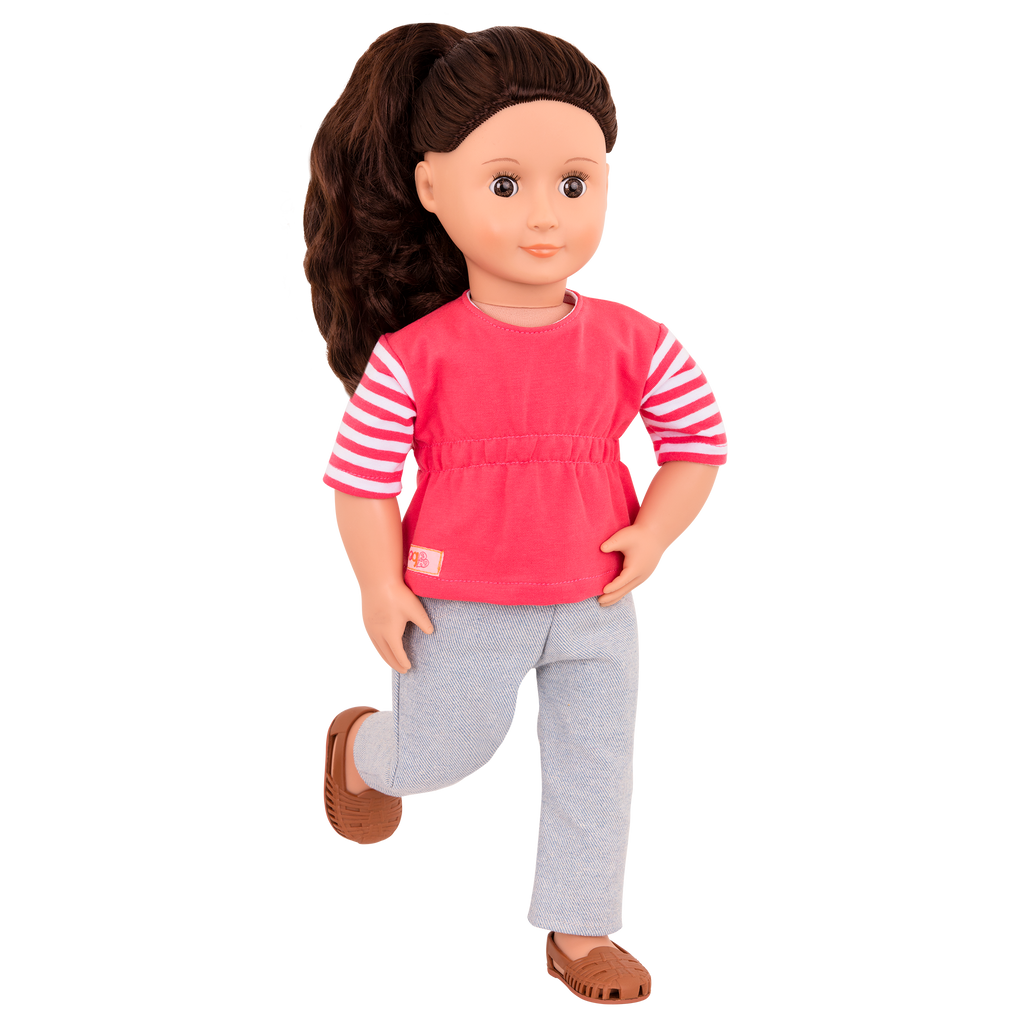 18-inch doll with brown hair, brown eyes, food truck accessories and storybook