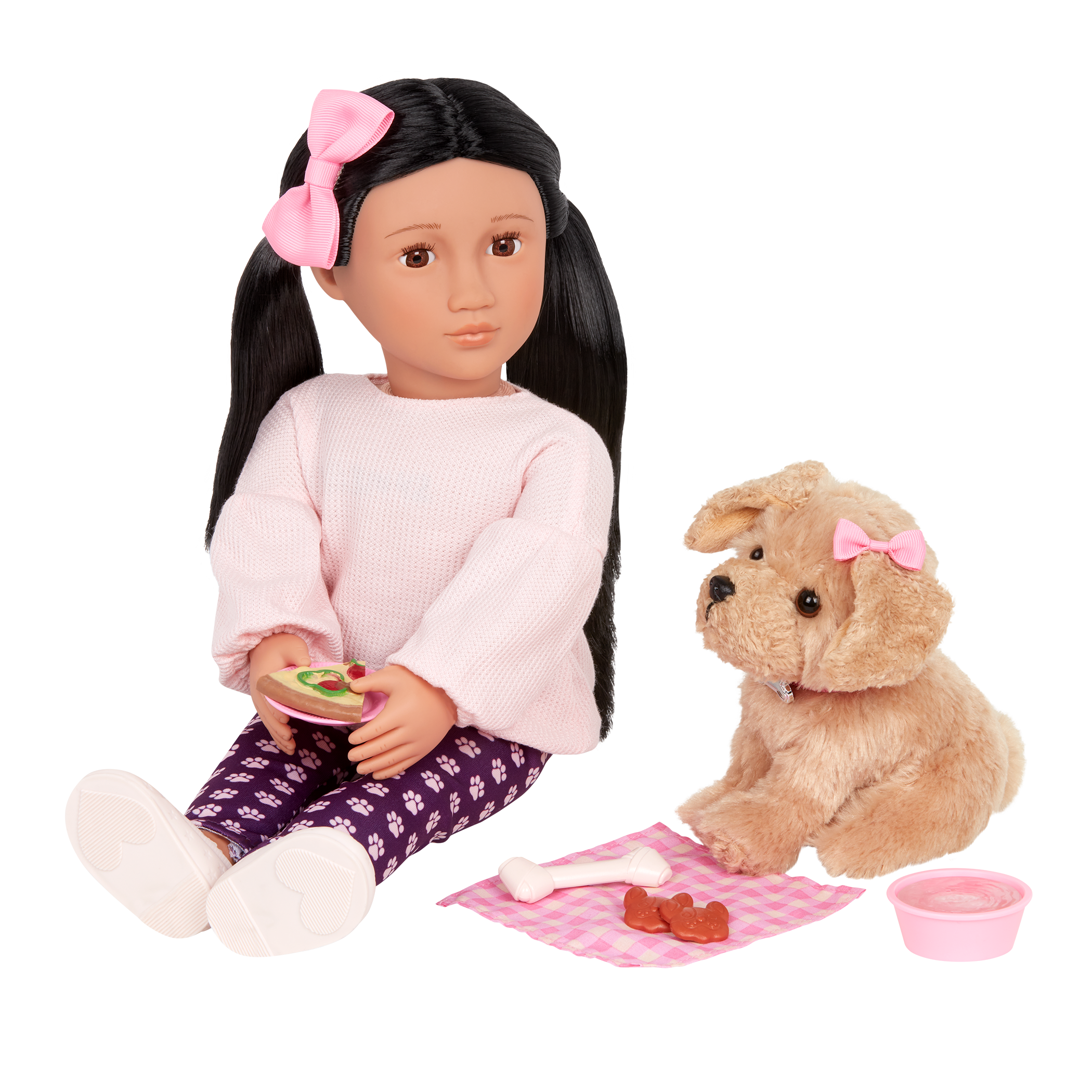 Our Generation 18-inch Doll Jin & Pet Dog Plush Charm