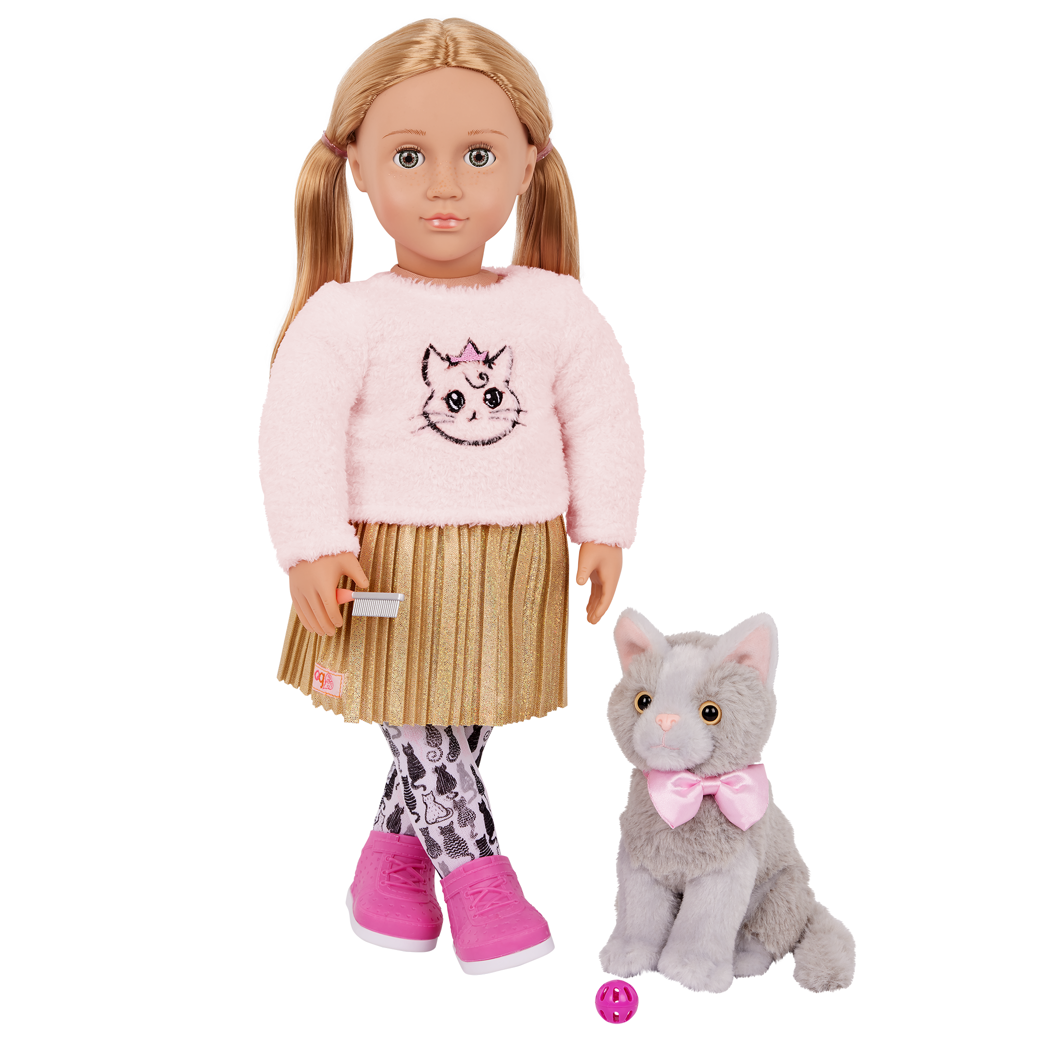 Our Generation 18-inch Doll Melena & Cat Plush Mittens
