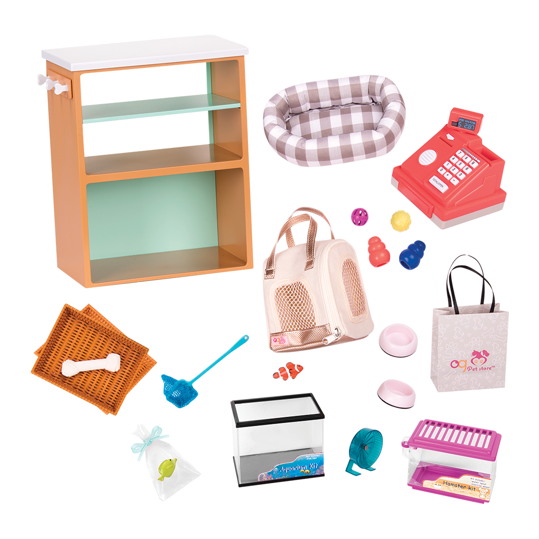 18-inch doll with pet store playset