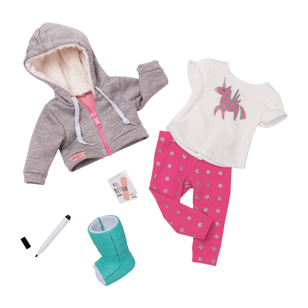 Unicorn Outfit & Leg Cast for 18-inch Dolls