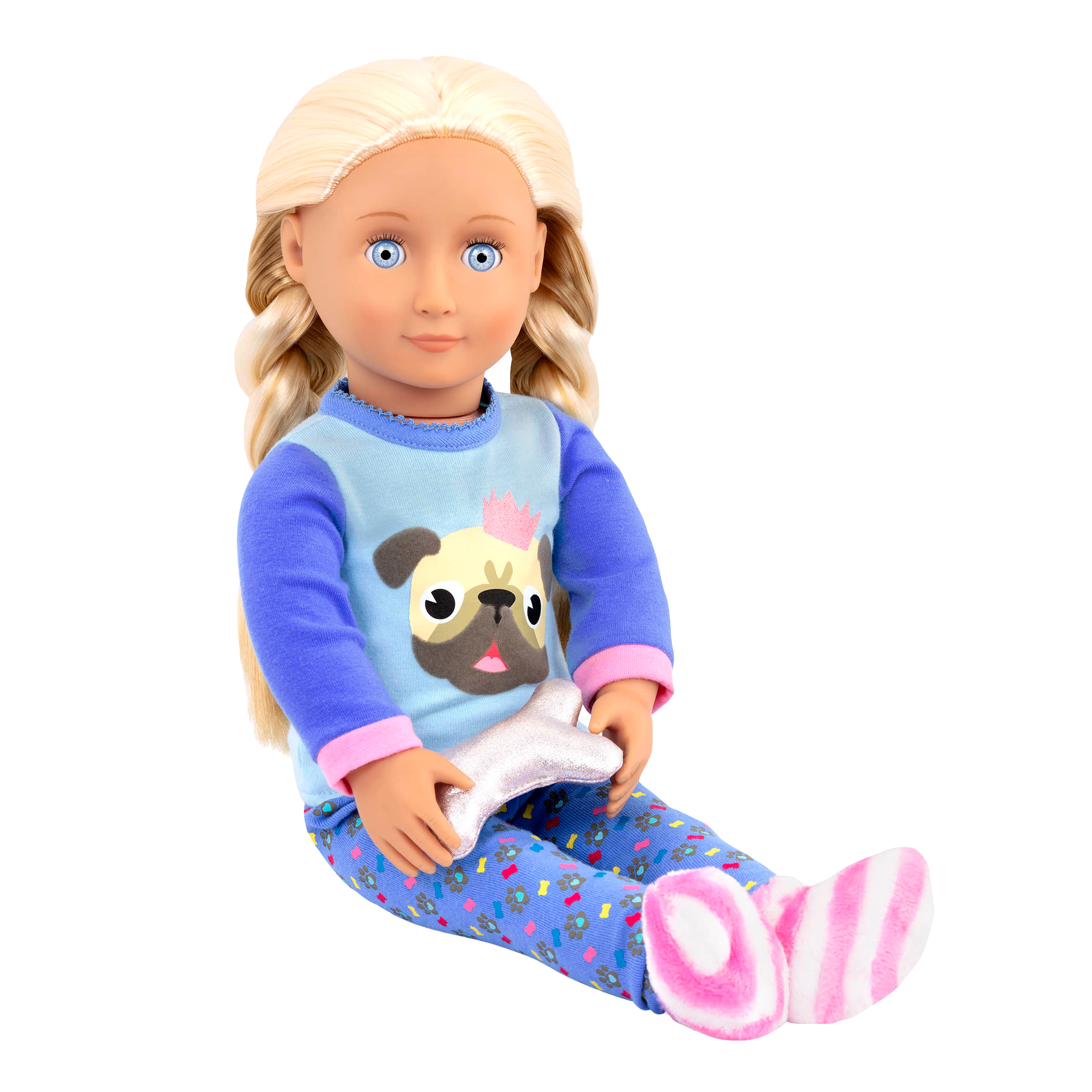 Pug-themed pajamas for 18-inch doll