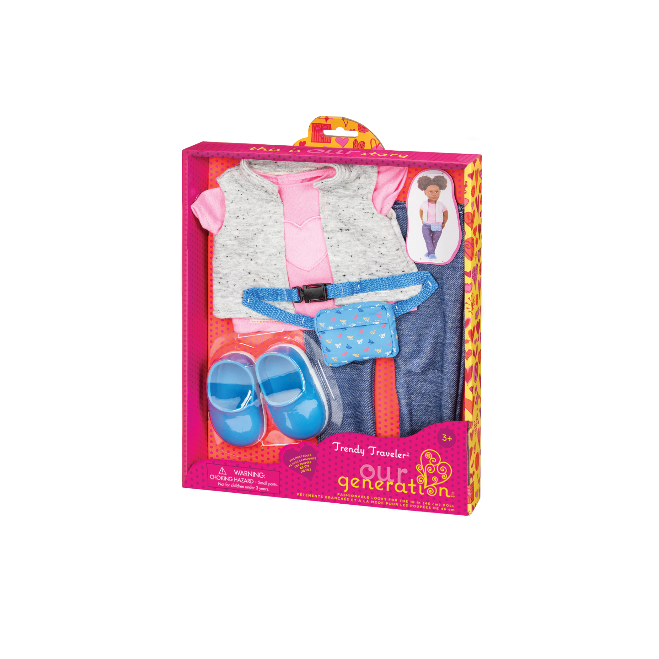 Outfit with fanny pack for 18-inch doll