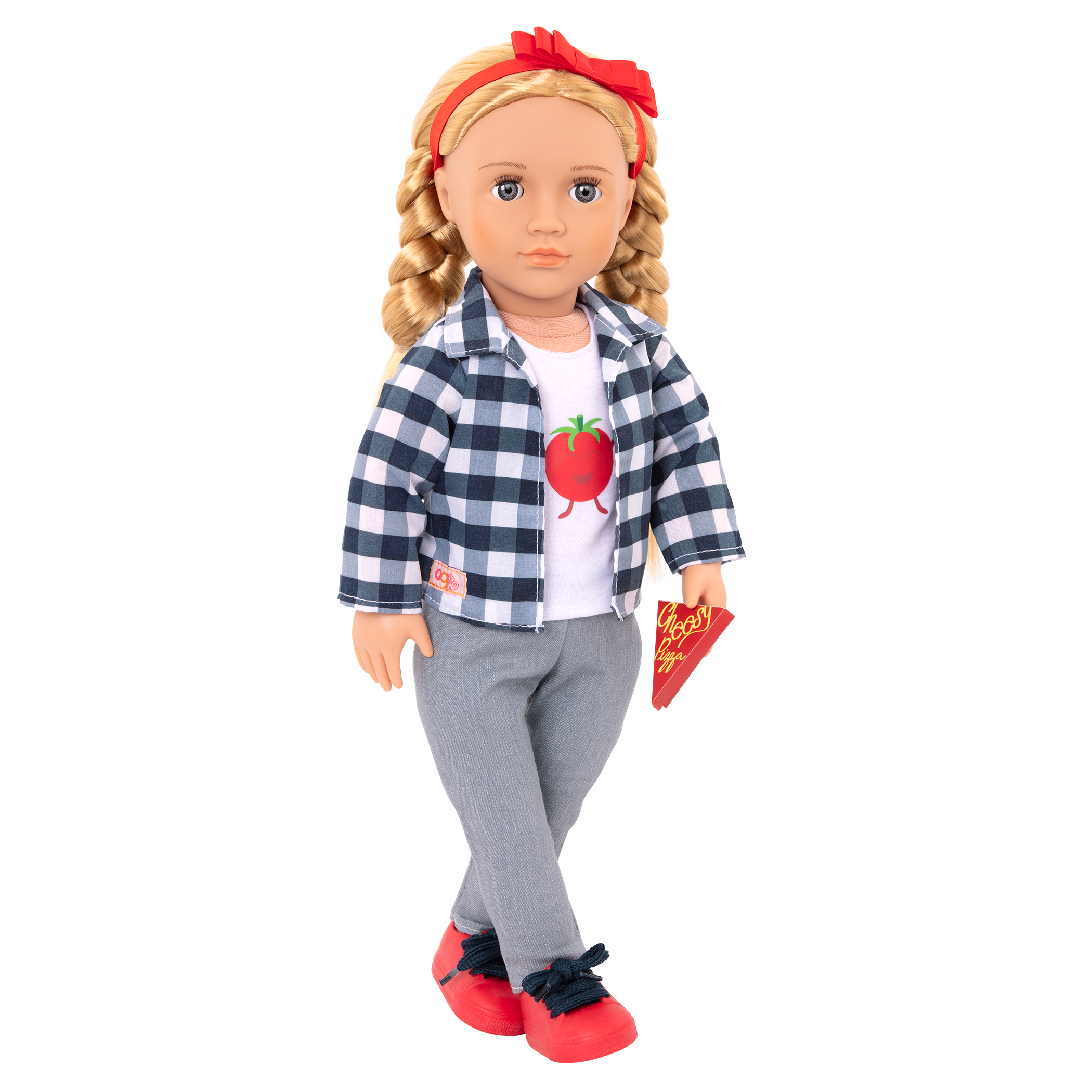 Pizza party outfit with toy pizza for 18-inch doll