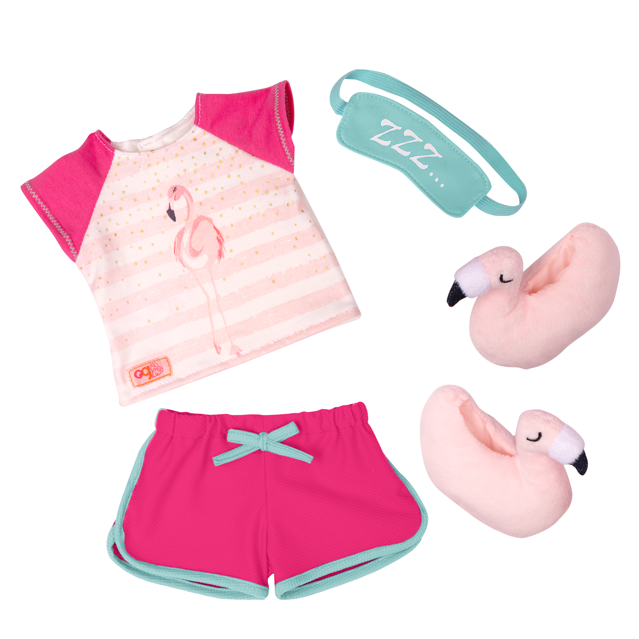 Flamingo Dreaming Pajama Outfit for 18-inch Dolls Pink Slippers