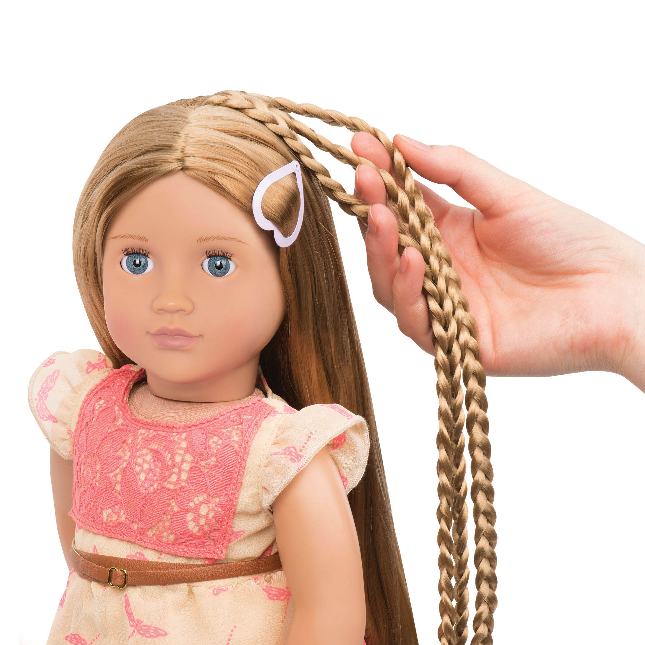 18-inch doll with light-brown hair, blue eyes and extensions