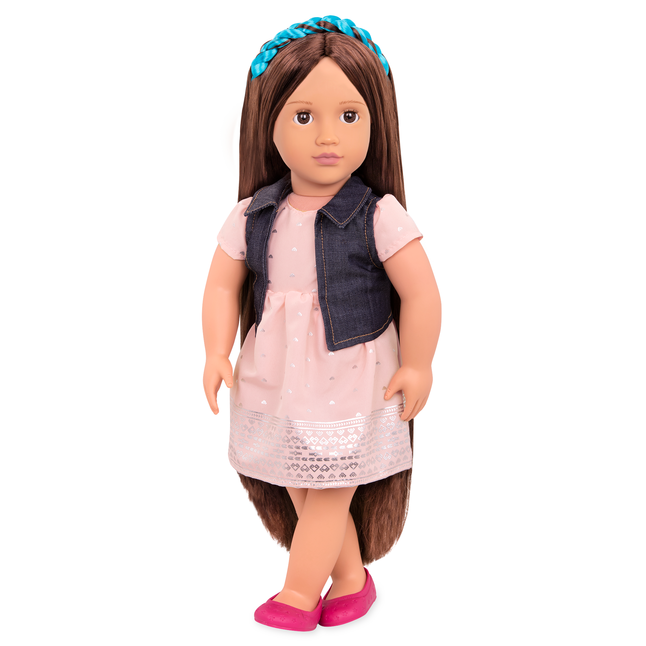 18-inch doll with brown hair, brown eyes and extensions