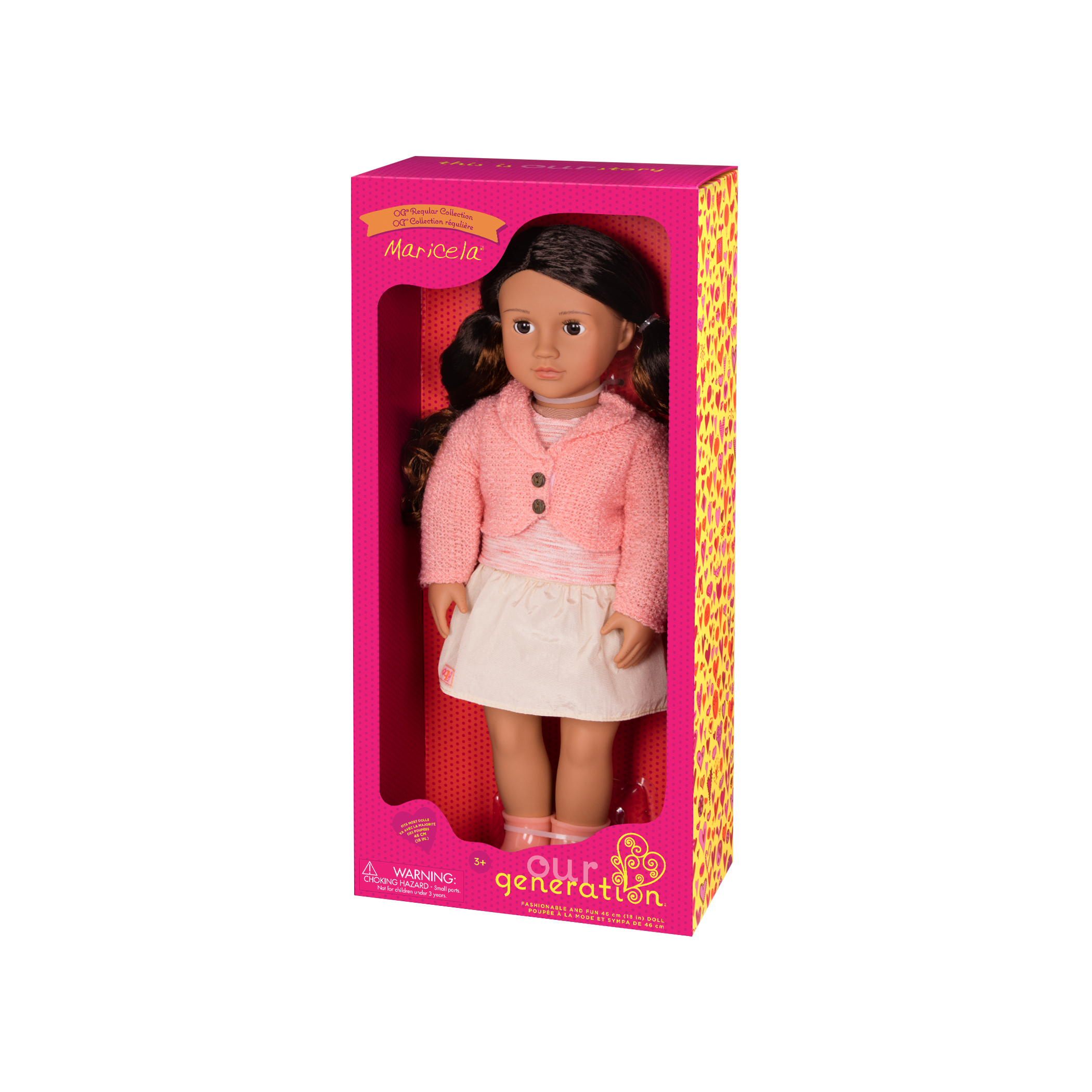 18-inch doll with dark-brown hair, auburn highlights and brown eyes