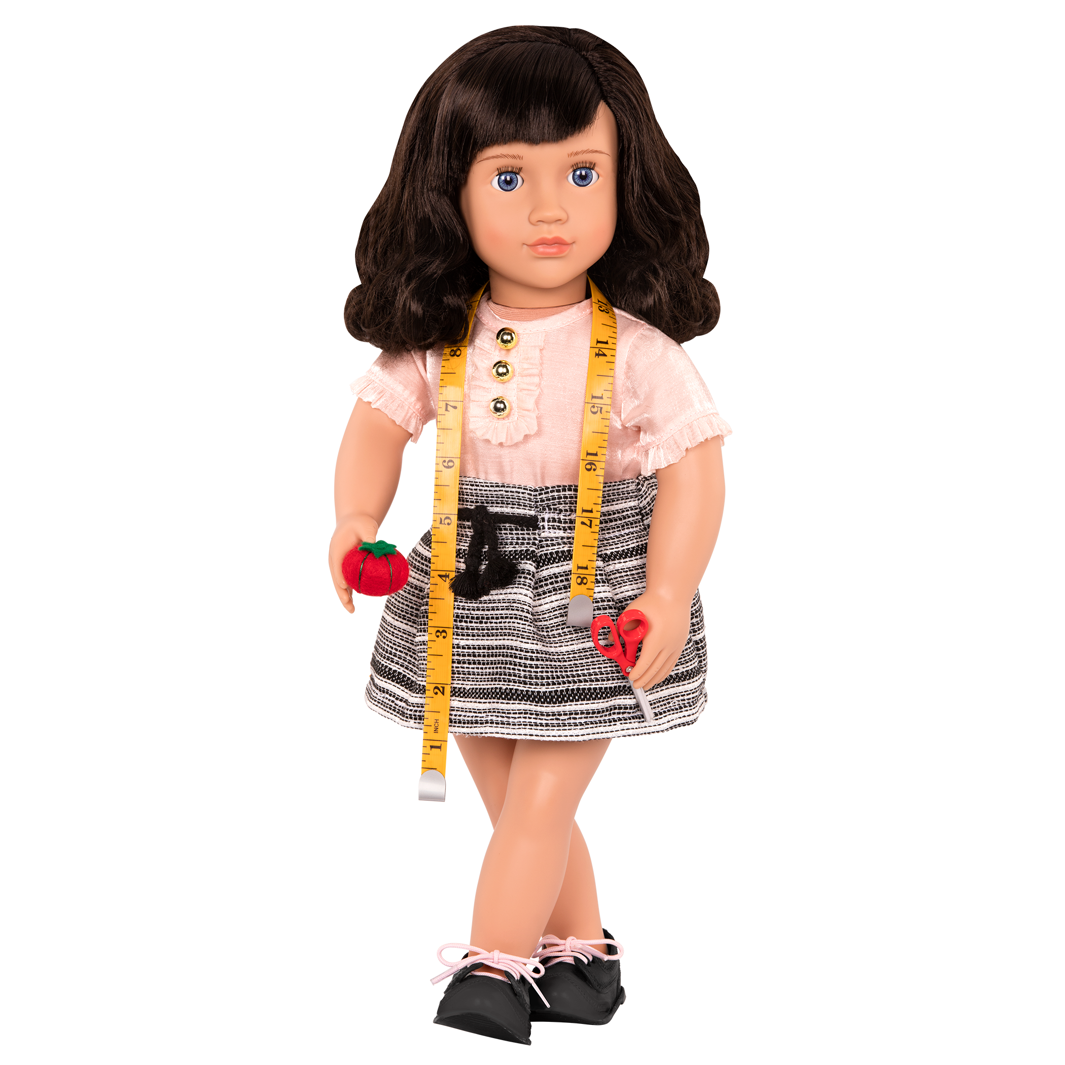 18-inch fashion designer doll with dark-brown hair, blue eyes and designing accessories
