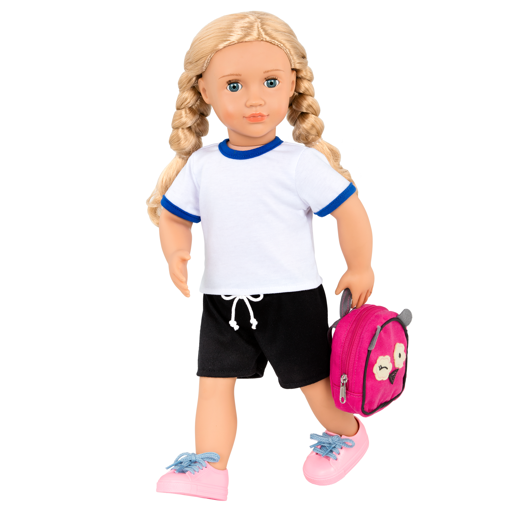 18-inch doll with blonde hair, blue eyes, school accessories and storybook