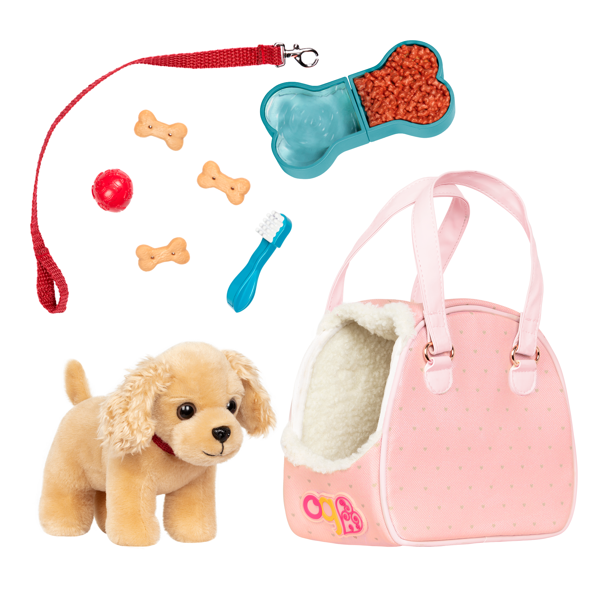 Cocker spaniel dog plushie in pet carrier