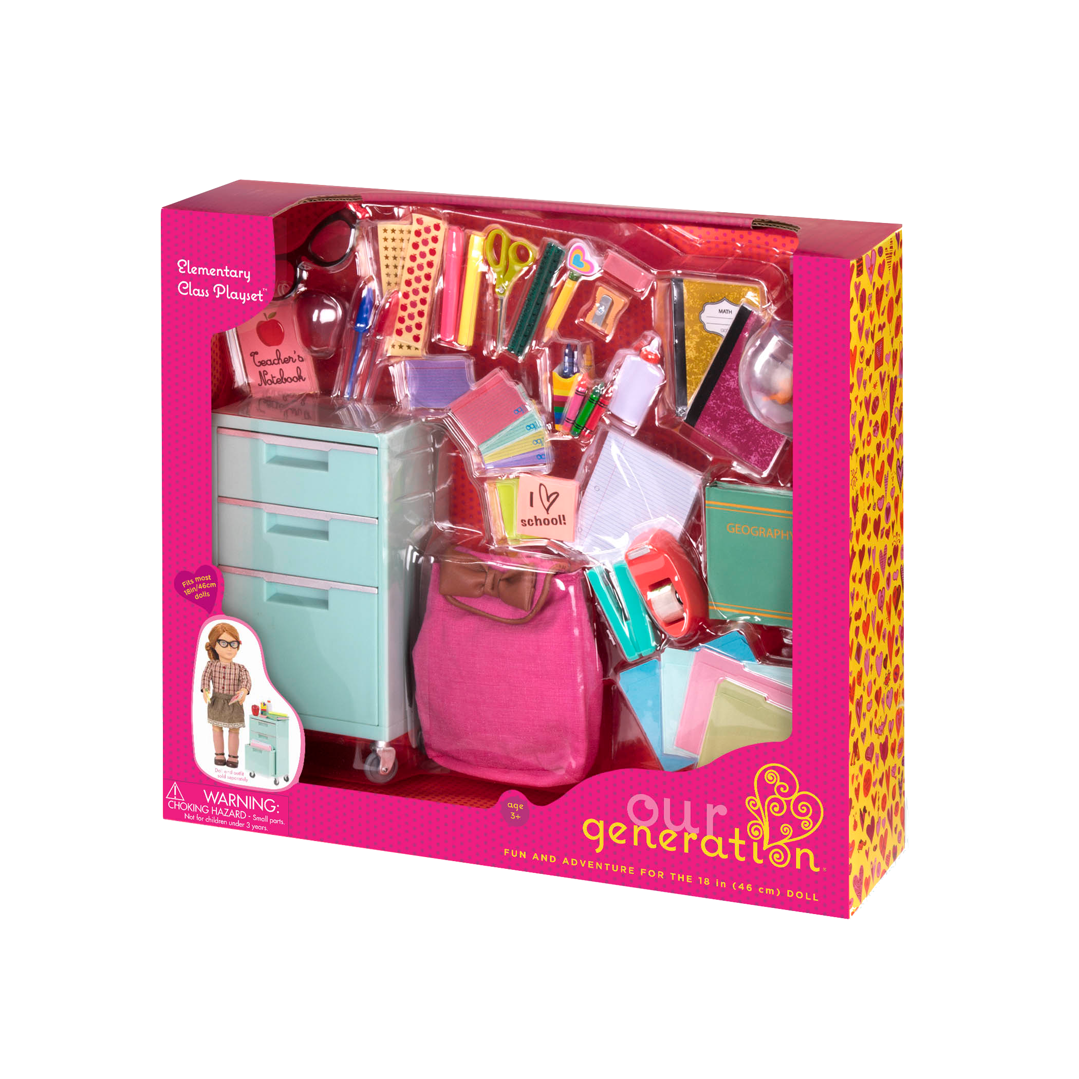 18-inch doll with school supply playset