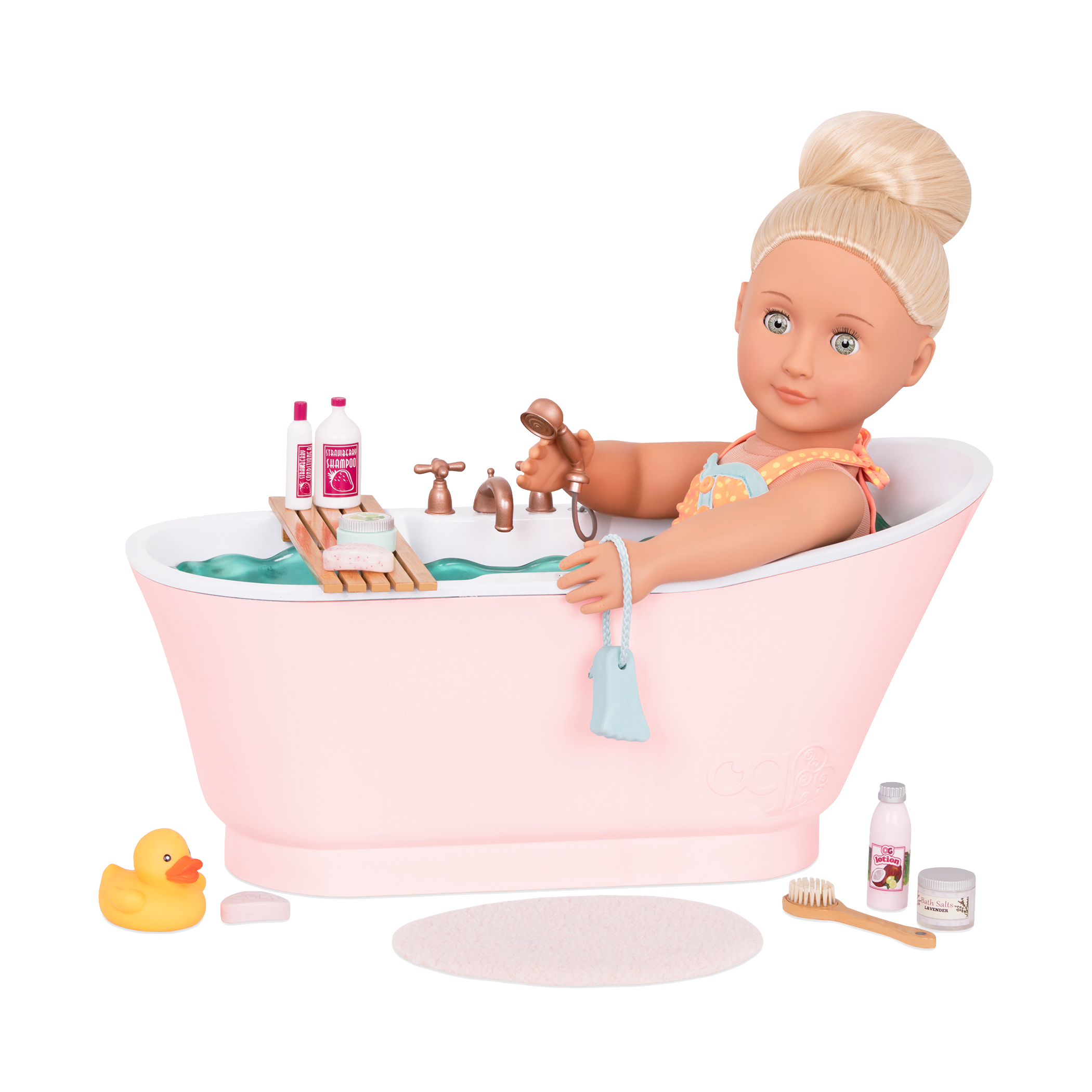 18-inch doll in bathtub playset