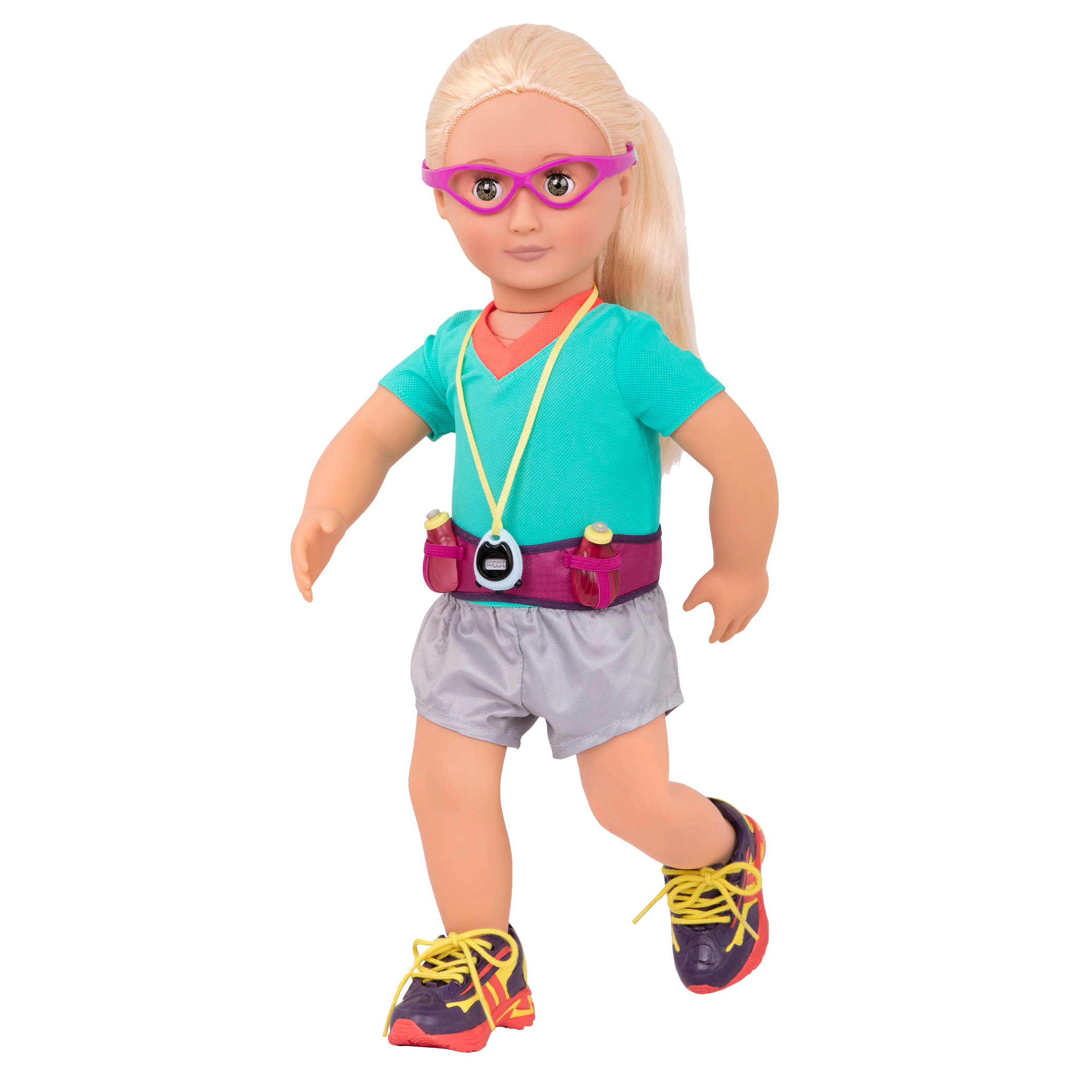 18-inch doll wearing running playset