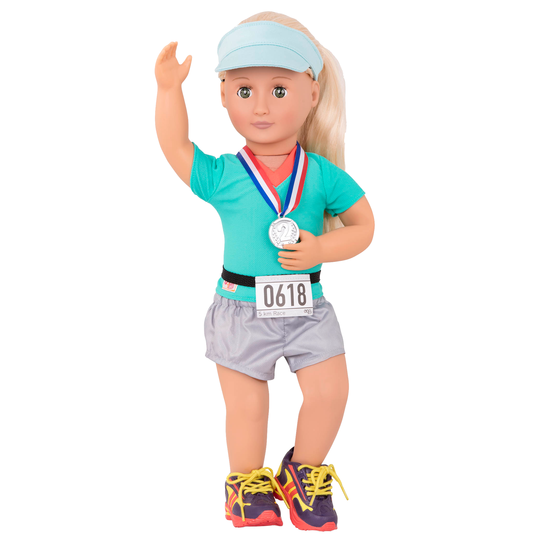 18-inch doll wearing running playset