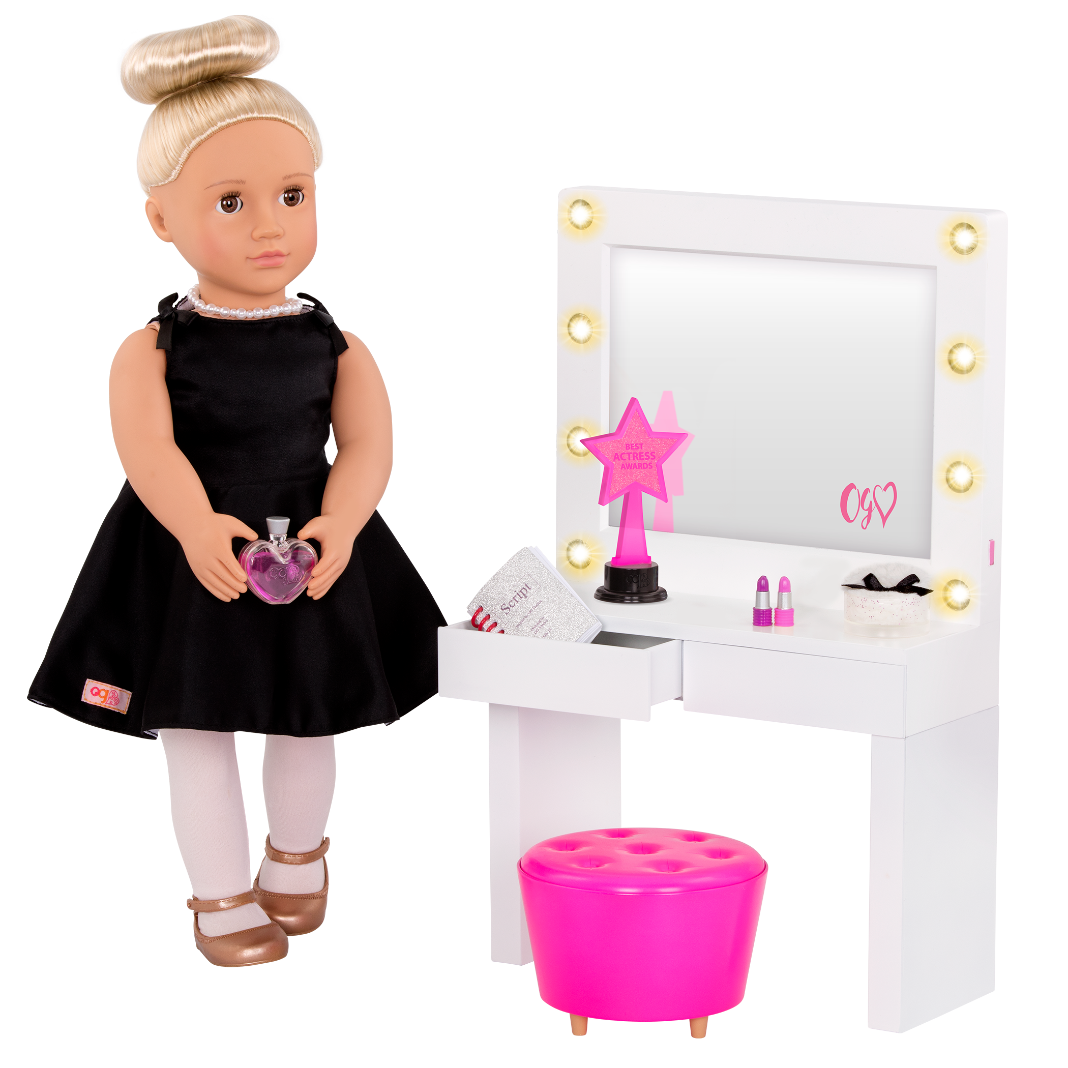 18-inch doll with dressing room playset