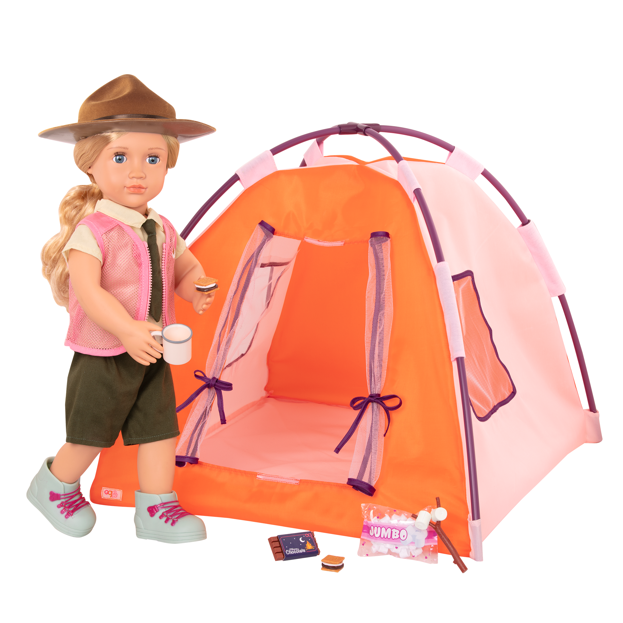 18-inch doll using camping playset